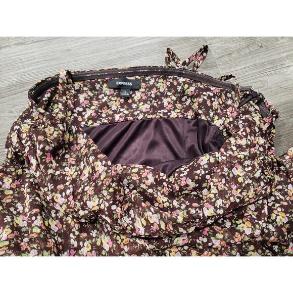 Express Brown Flower Design Strapless or Tank Top Tiered Fitted Mini Skirt - Picture 5 of 8